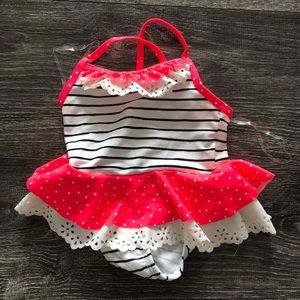 NWOT pink white and black swimsuit